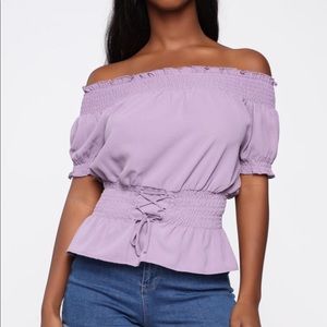 Lavender off shoulder top with lace up!